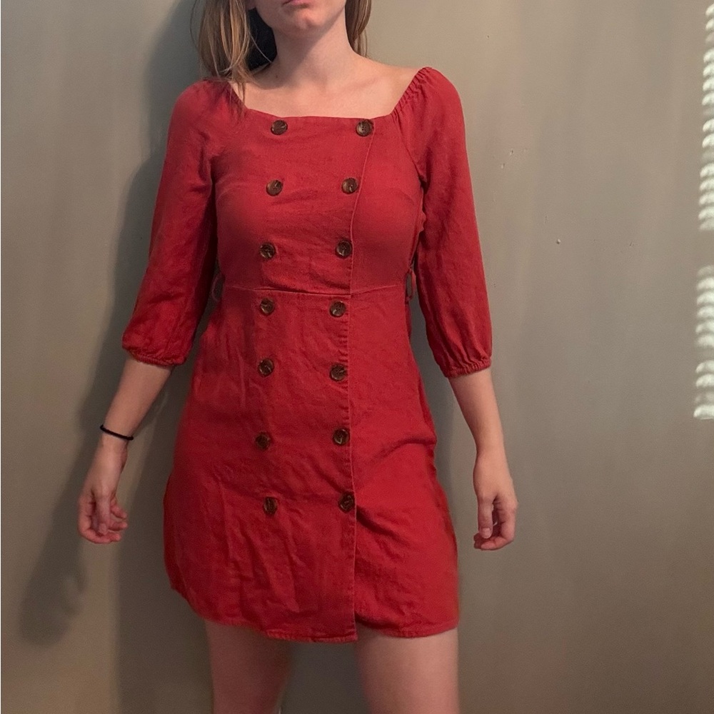 JustFab Square Neck Red Orange Mini Dress